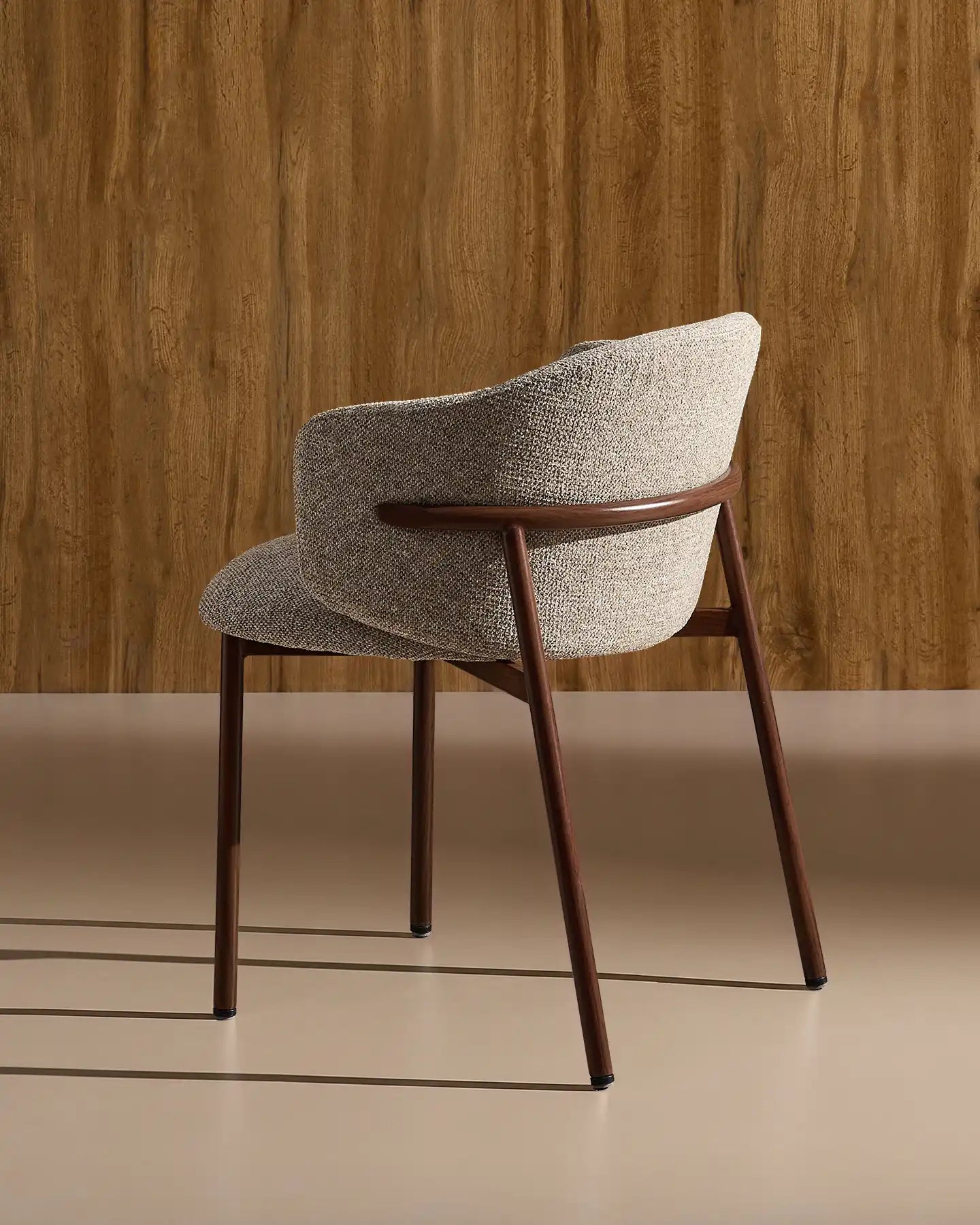 Side view of Nolan taupe chenille dining chairs