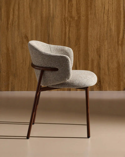 Side view of Nolan taupe chenille dining chairs