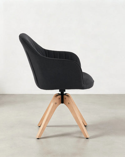 Oakley Black Linen Blend Swivel Chair with Integrated Armrests