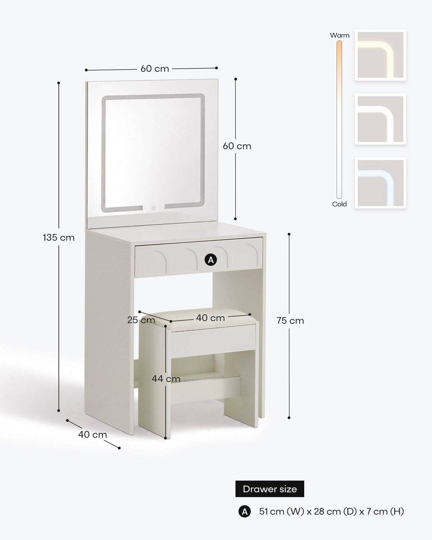 Oslo Dressing Table Dimensions and Measurements