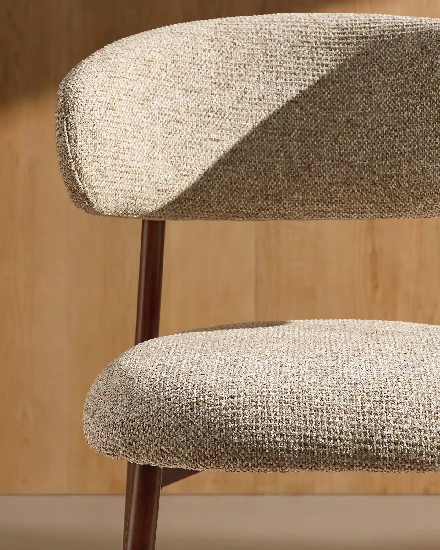 Close-up of taupe chenille upholstery on Rowan bar stools