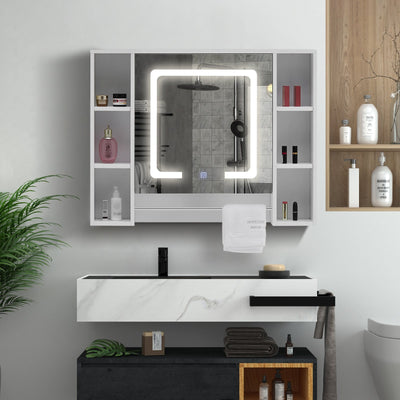 Tavion Bathroom Mirror Cabinet with Lights (1 Door+6 Shelves)