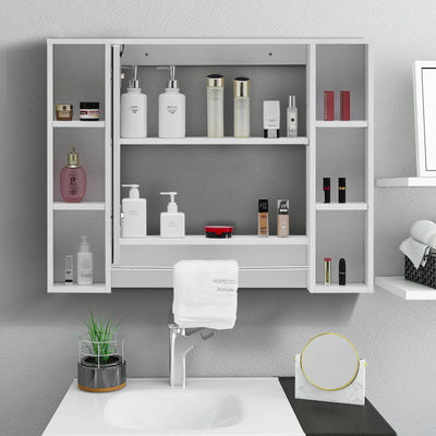 Tavion Bathroom Mirror Cabinet with Lights (1 Door+6 Shelves)